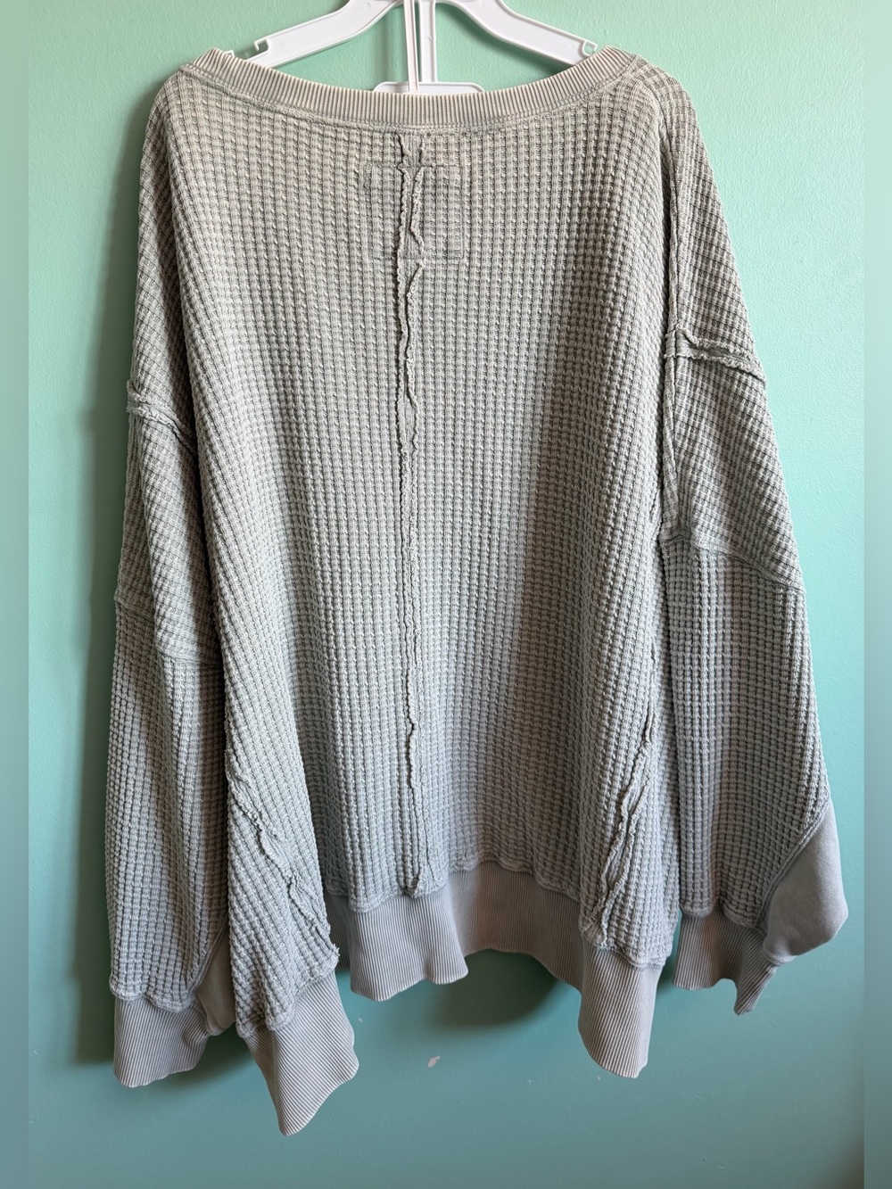 American Eagle Outfitters Oversized Waffle Knit Crew Sweater - Sage Green - Picture 3 of 3